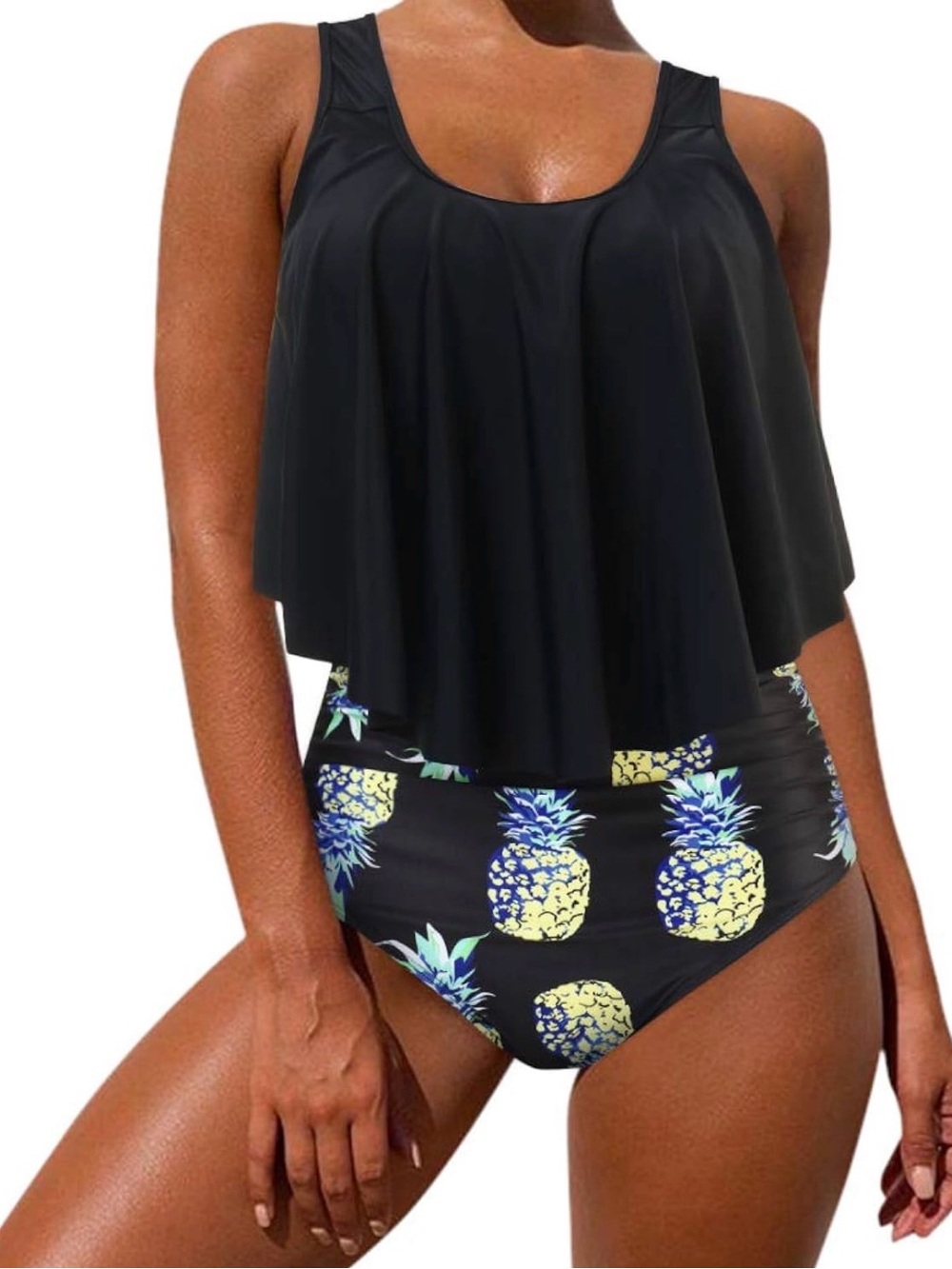 Women's Cute Ruffle Bikini Top High Waisted Print Two Piece Swimsuit